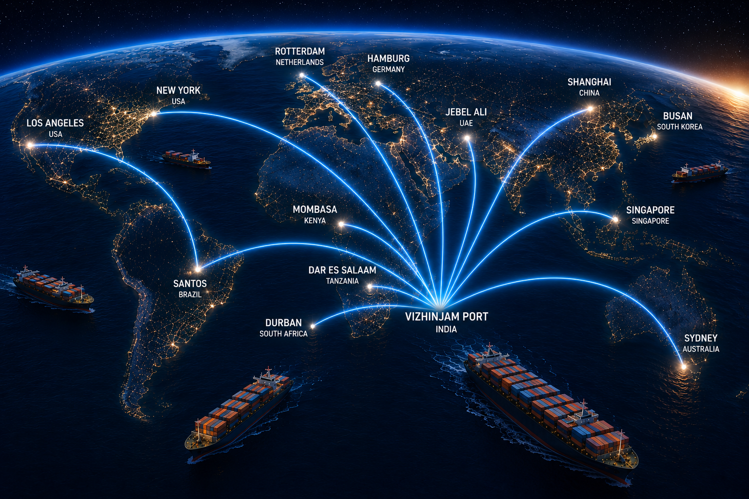 Global shipping network from Vizhinjam Port